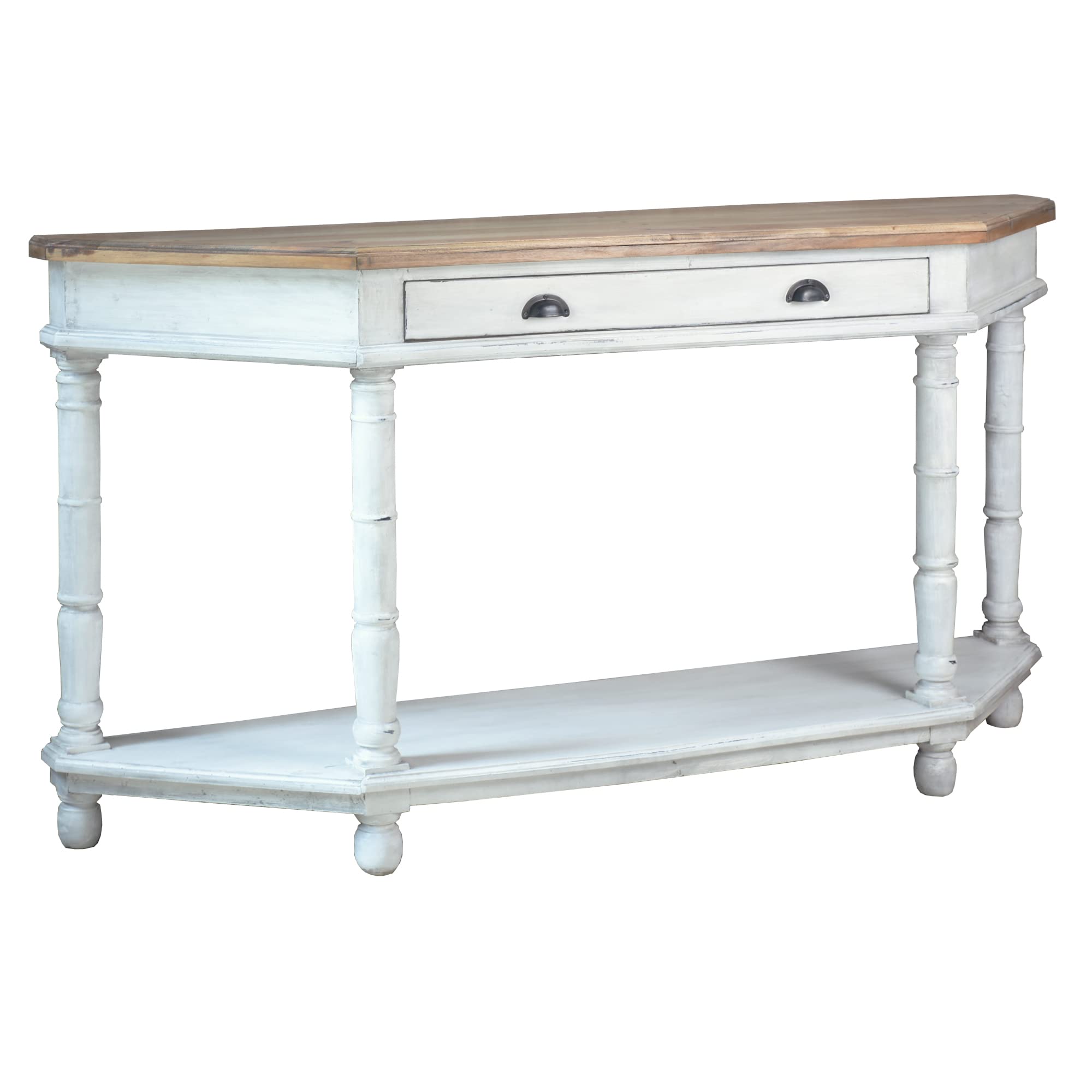 Sunset Trading Cottage 72 Display Table | Vintage White/Salvage Brown Solid Wood | Fully Assembled Sideboard