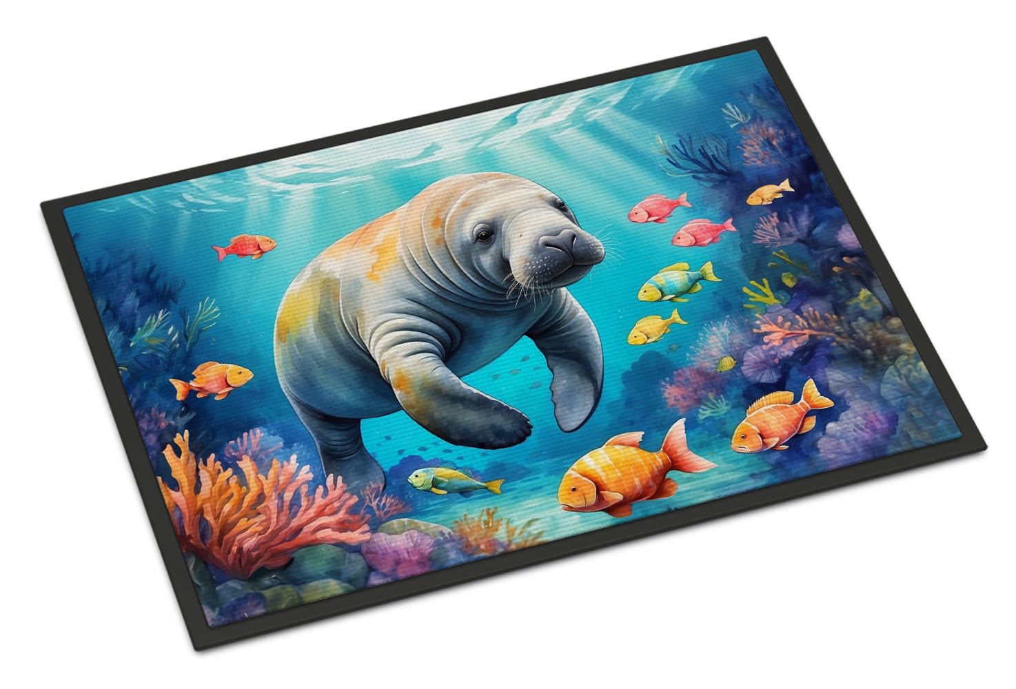 Carolines Treasures Summer Manatee Doormat Front Door Mat Indoor Outdoor Rugs for Entryway, Non Slip Washable Low Pile, 24H X 36W