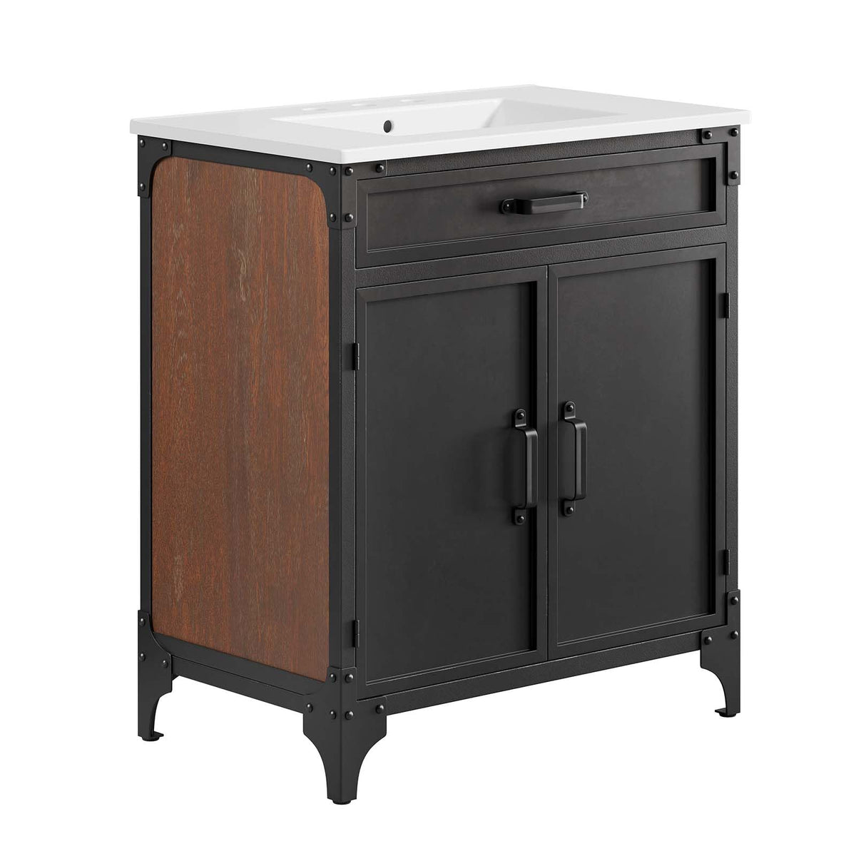 Modway Eei-6415-Whi-Blk Steamforge 30' Bathroom Vanity, White Black
