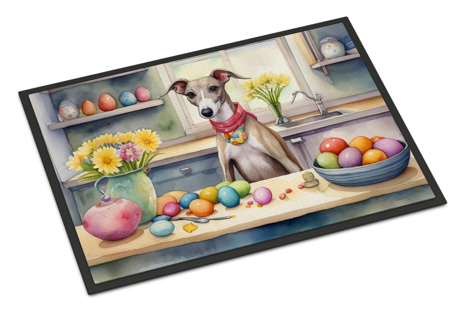 Carolines Treasures DAC6919MAT Decorating Easter Whippet Doormat Front Door Mat Indoor Outdoor Rugs for Entryway, Non Slip Washable Low Pile, 18H X 27W