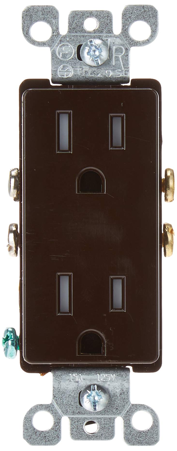 Leviton T5325-B 15 Amp 125 Volt, Tamper Resistant, Decora Duplex Receptacle, Straight Blade, Grounding, Brown