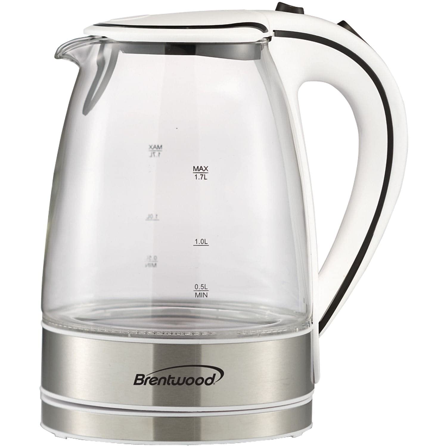 BRENTWOOD 1.7L TEMPERED GLASS KETTLE WHT
