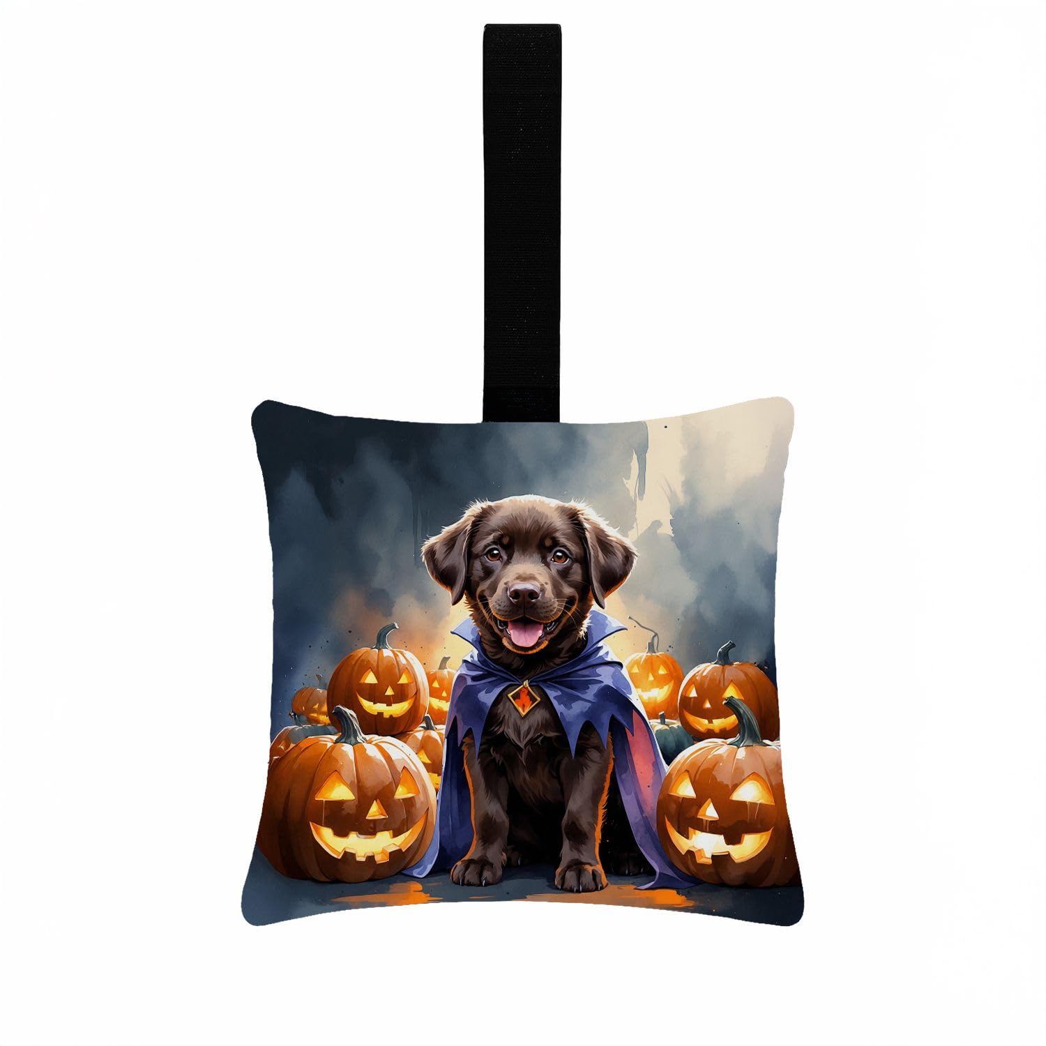 Carolines Treasures Chocolate Labrador Retriever Puppy Halloween Mini Hanging Pillow Ornament 3.5  3.5 Decorative Door-Knob & Tree Hanger, Soft Fabric Cushion