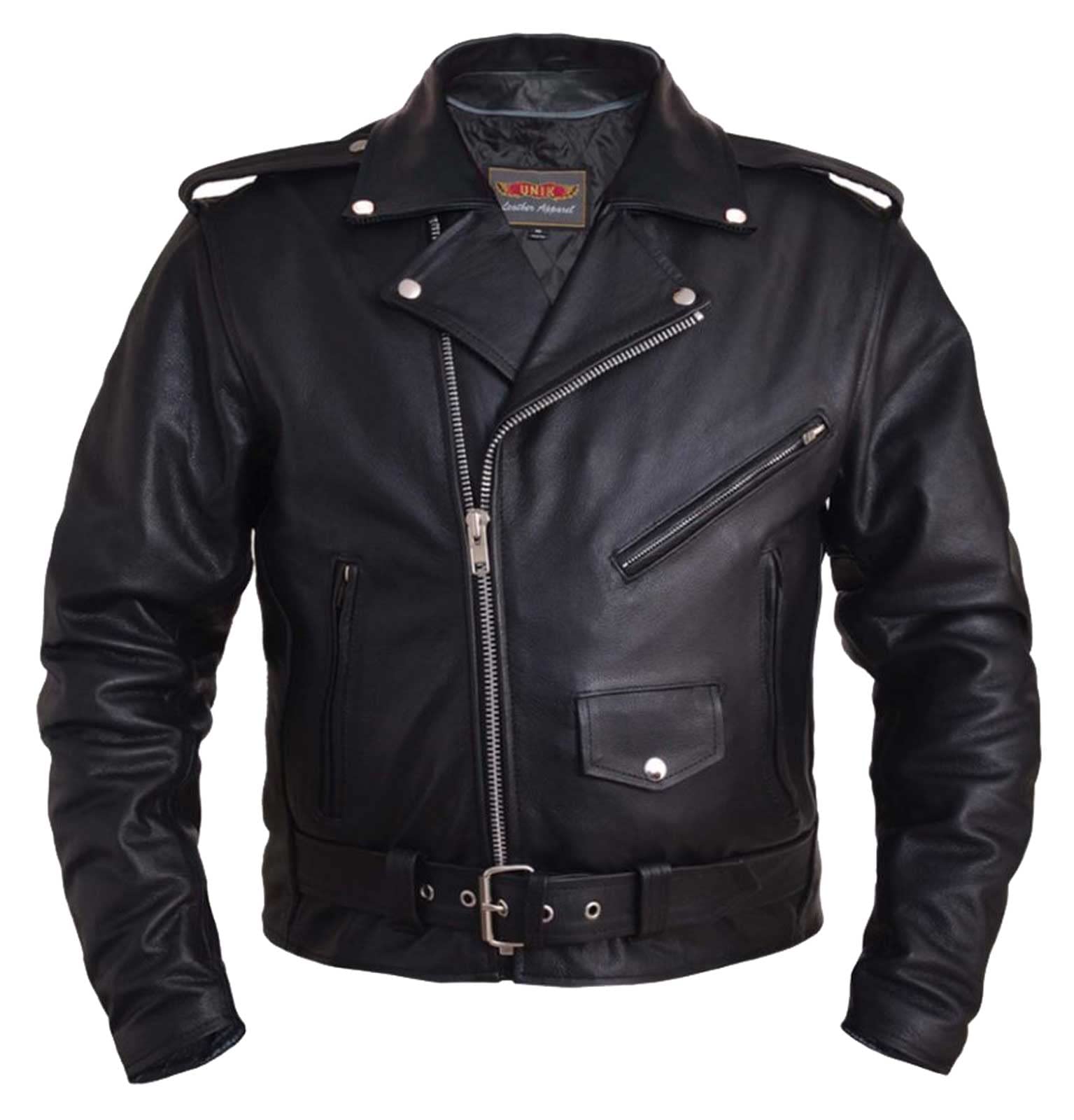 Mens Tradtional Premium Motorcycle Jacket with Plain Sides,Black,Size - 54