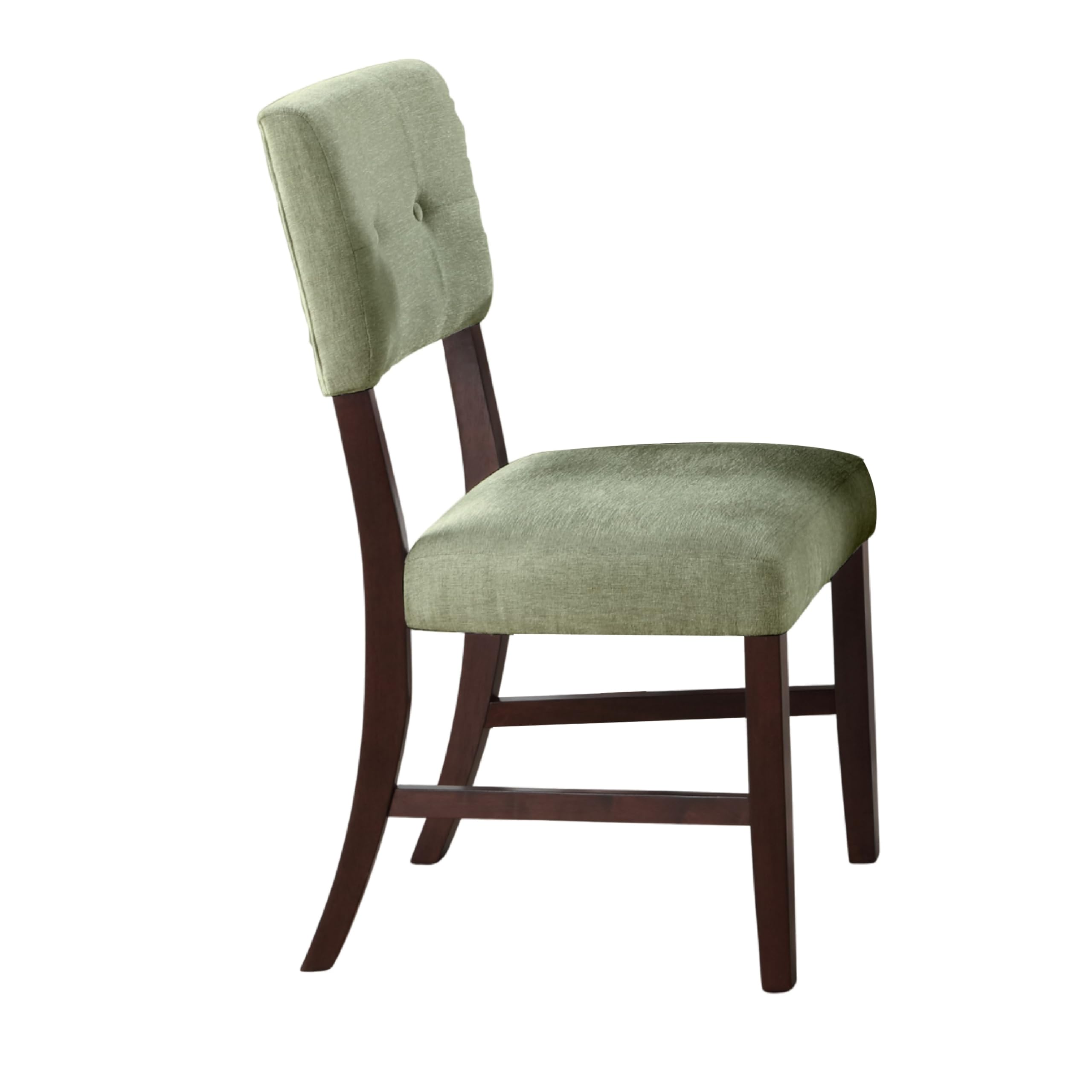 Tery Dining Side Chair Set of 2, Tufted Green Backrest, Cherry Brown