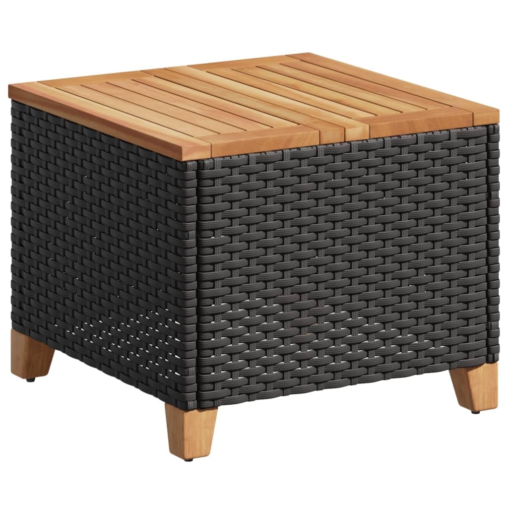 vidaXL Patio Table Black 17.7x17.7"x14.6" Poly Rattan Acacia Wood"