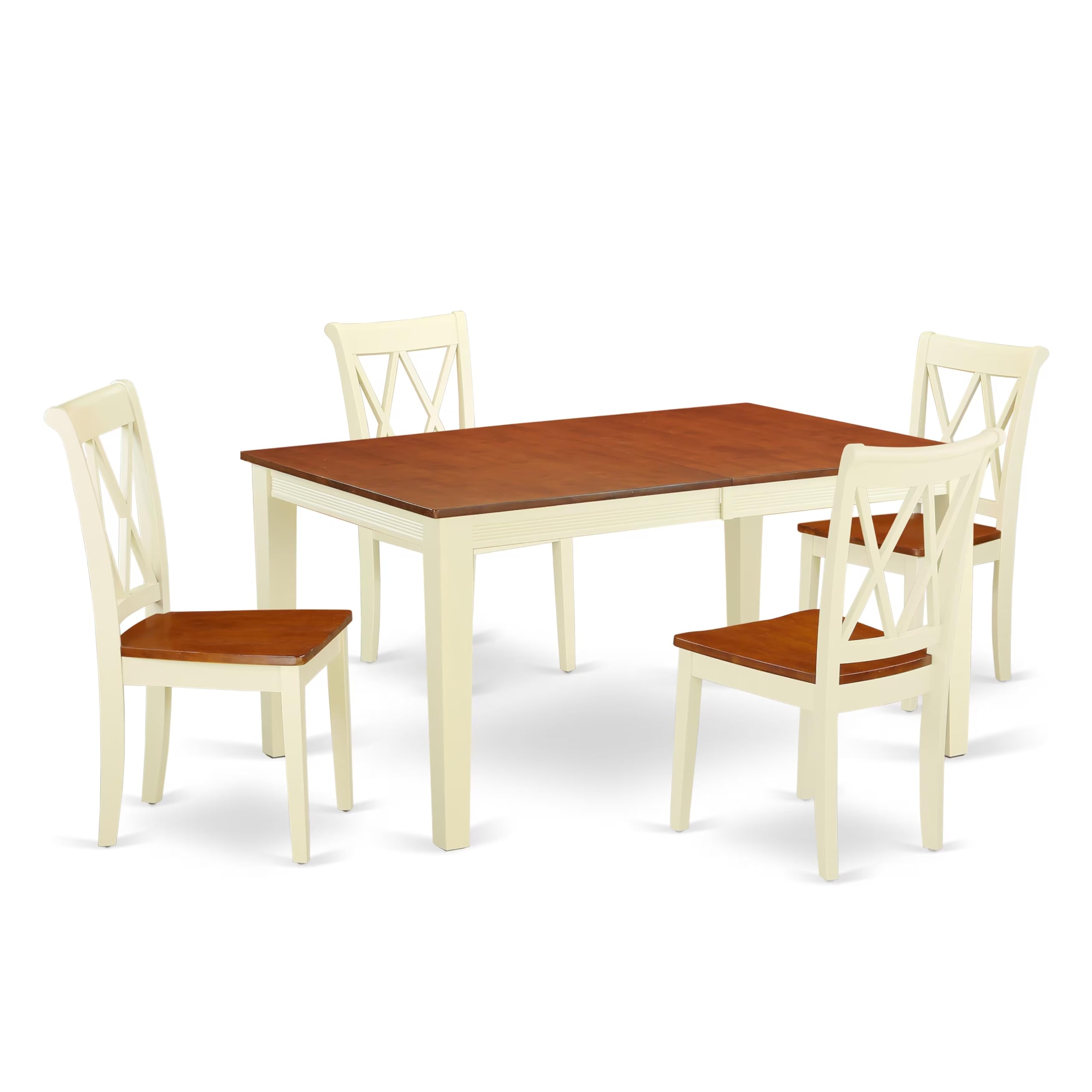 NICL5-BMK-W 5PC Rectangular 54/66 inch Table with 12 In Leaf and 4 Double X back Chairs