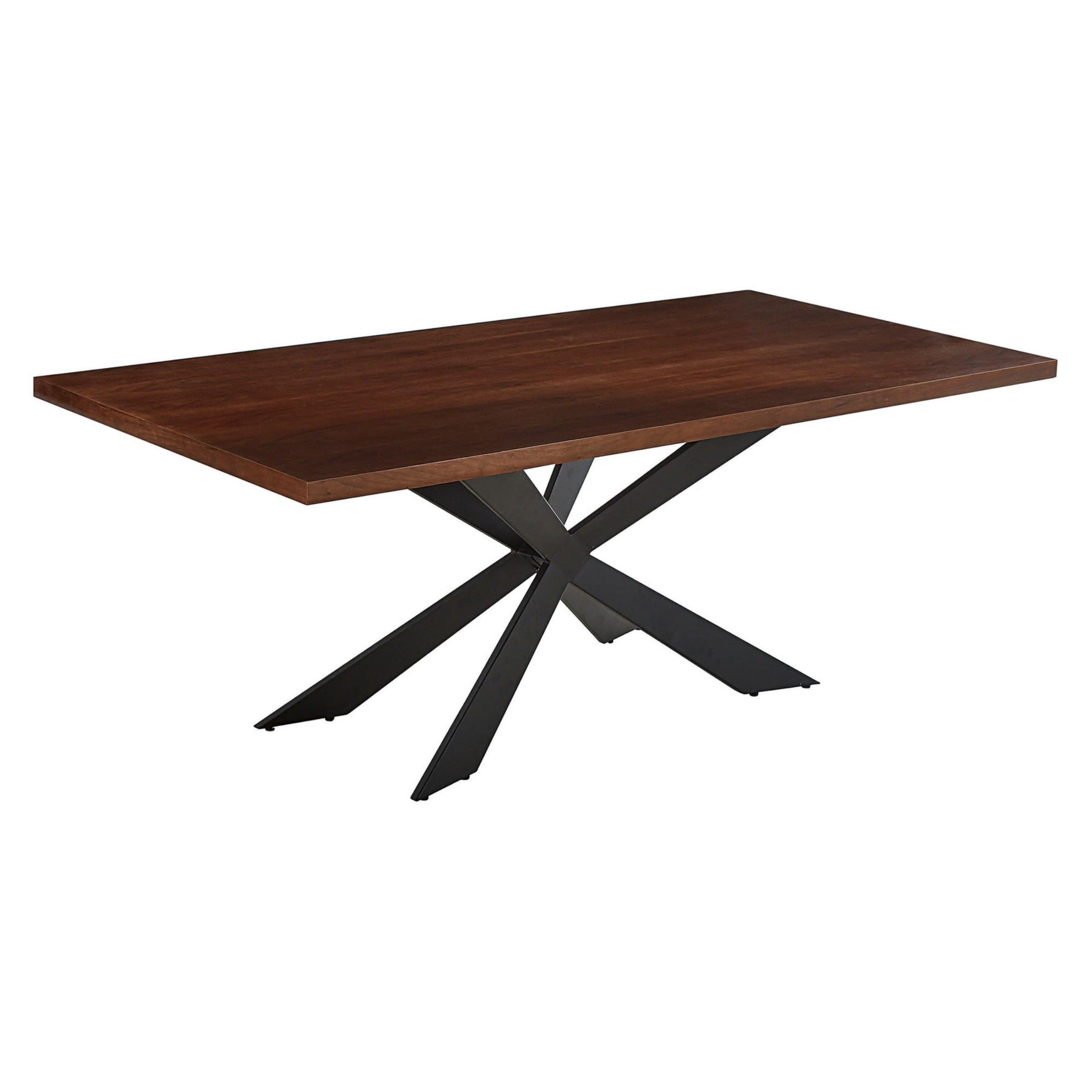 Ren 81 Inch Dining Table, Rectangular Top, Cross Base, Walnut Brown, Black