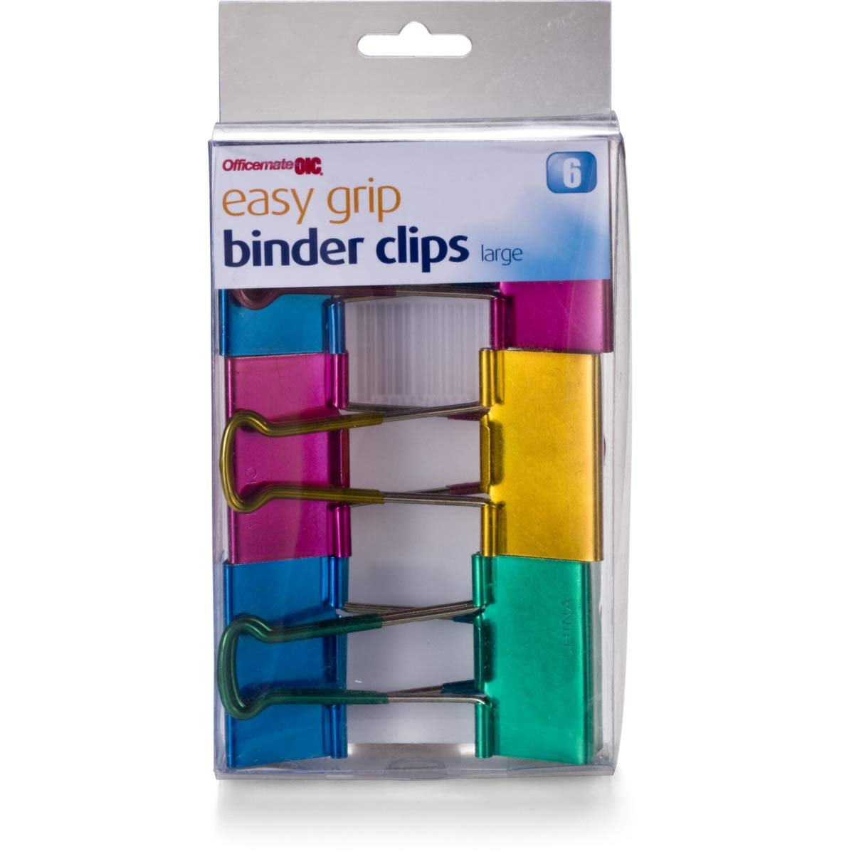 Officemate Easy Grip Binder Clips, Metallic, Large, Pack Of 6