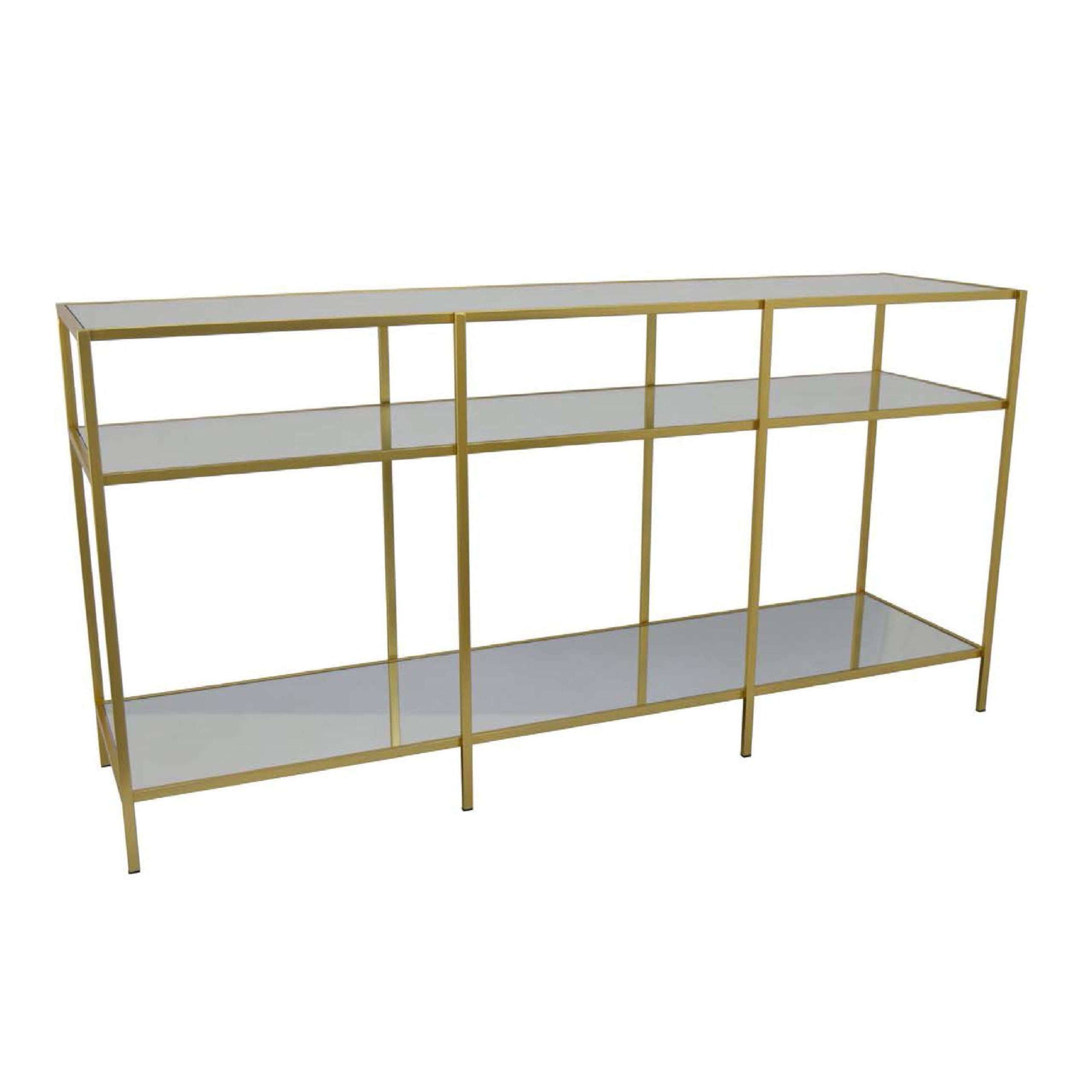 Woly Plant Stand Rack, 2 Glass Shelves, 59 Inch Industrial Gold Metal