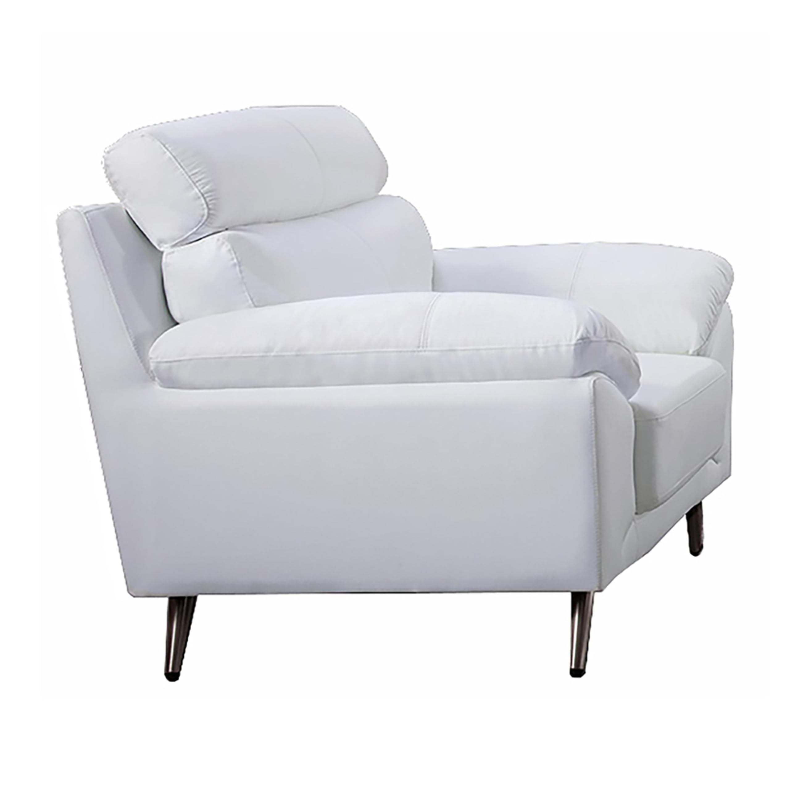 Justin Accent Chair, White Top Grain Leather, Foam Cushions, Steel Legs