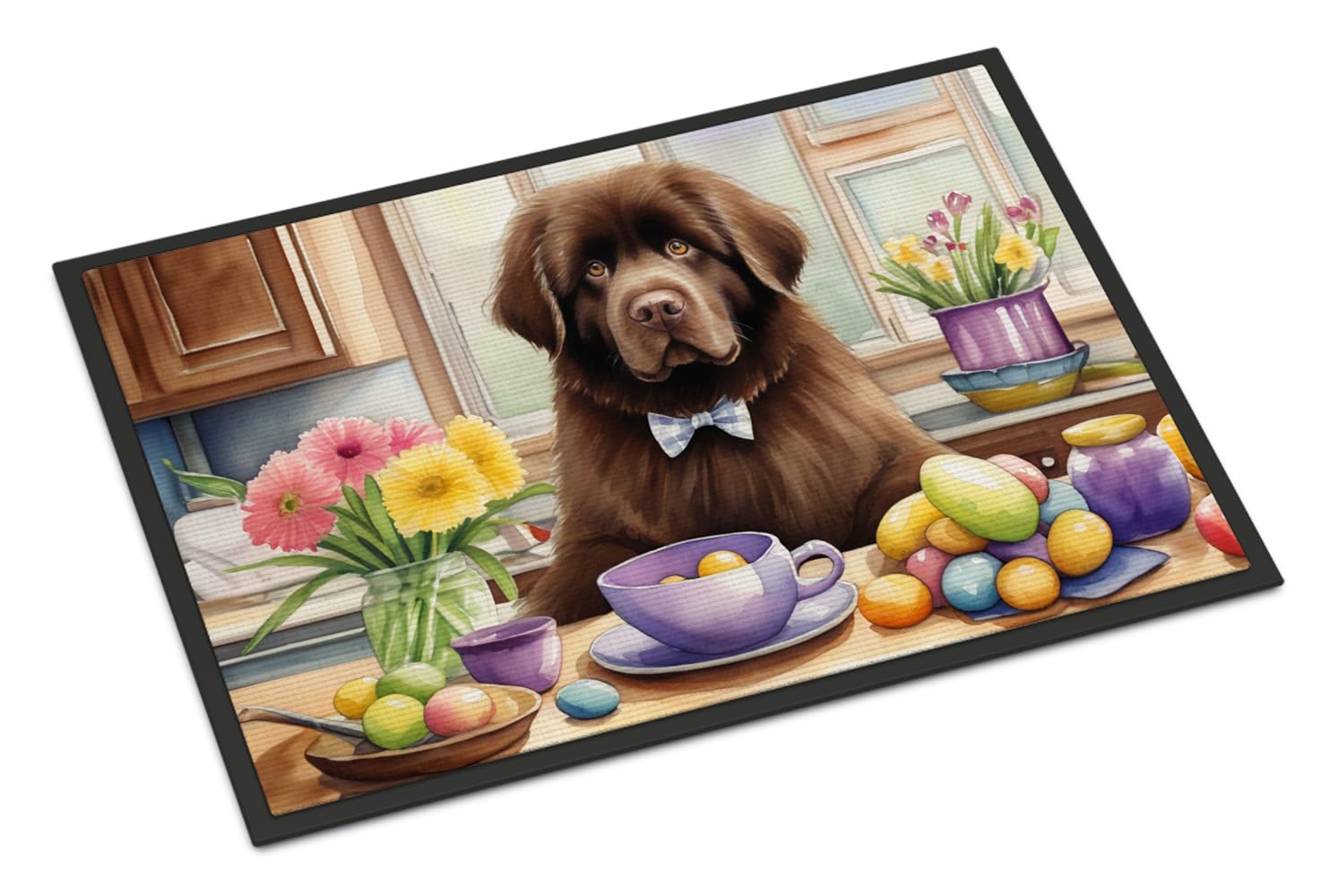 Carolines Treasures DAC6857JMAT Decorating Easter Newfoundland Doormat Front Door Mat Indoor Outdoor Rugs for Entryway, Non Slip Washable Low Pile, 24H X 36W