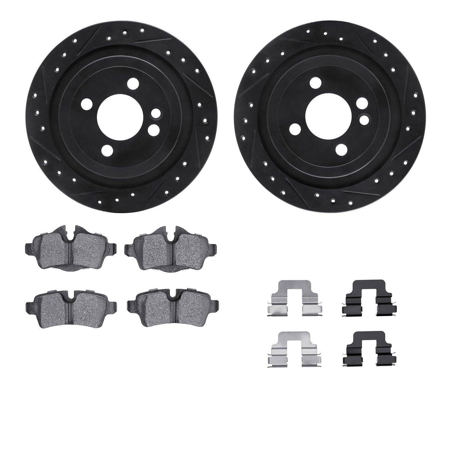 R1 Concepts Drilled and Slotted Black Disc Brake Rotor Set with Semi-Met Pads and Hardware WHYH1-32014