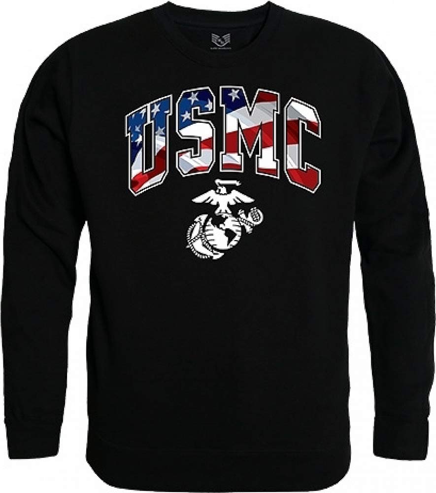 Graphic Crewneck,Flag Letr, USMC, Black, M