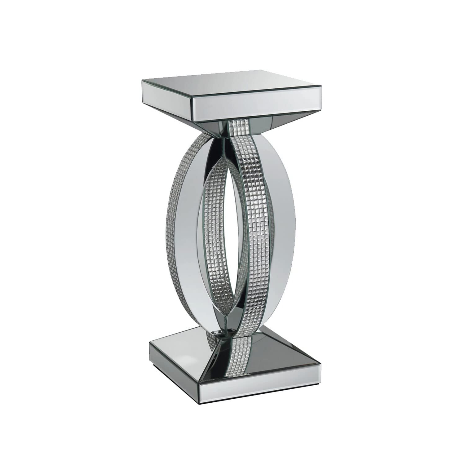 Benjara Square Wooden End Table With Curved Body And Rhinestone Accents, Silver