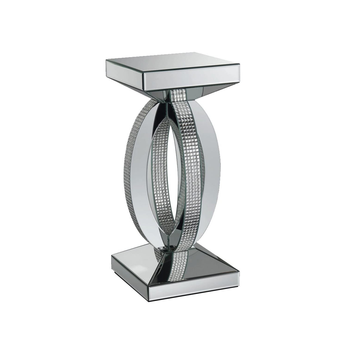 Benjara Square Wooden End Table With Curved Body And Rhinestone Accents, Silver
