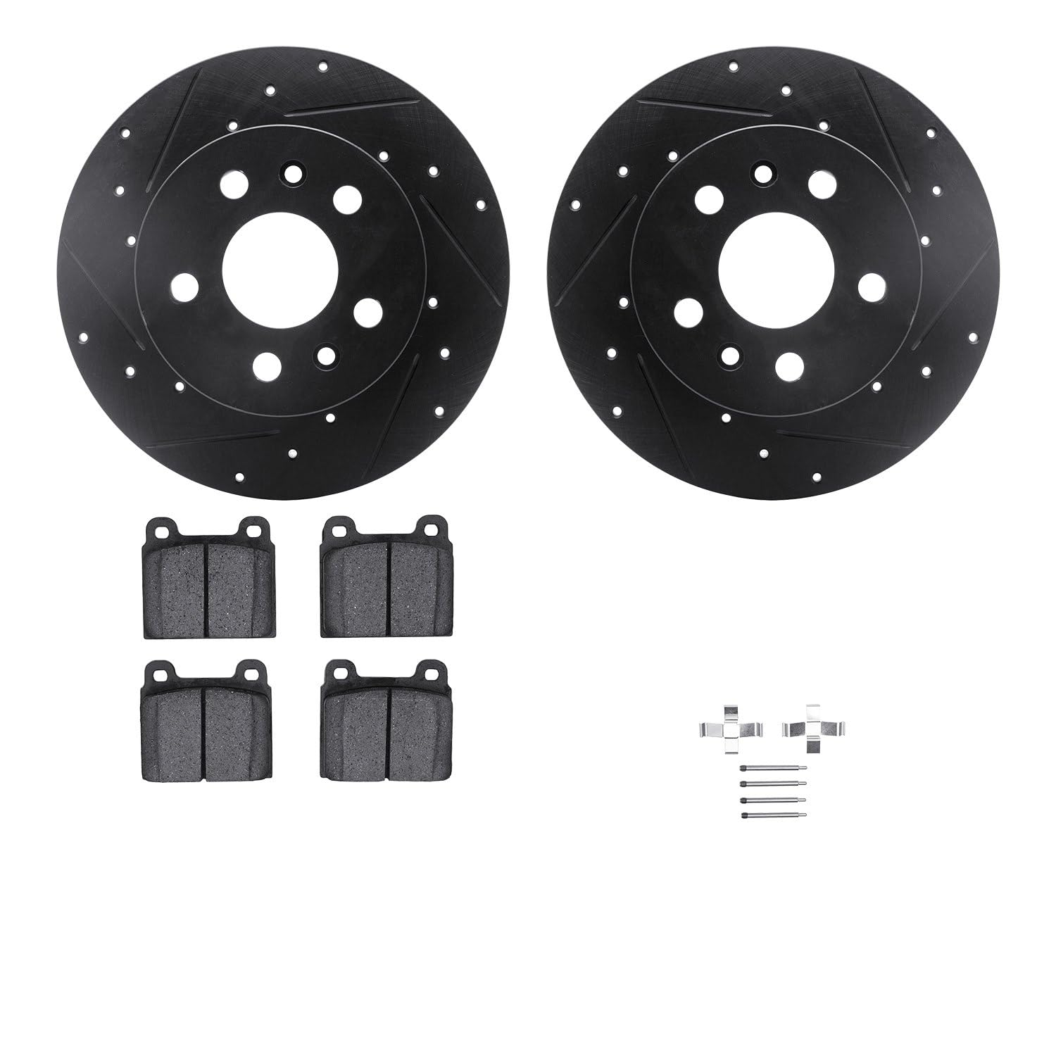 R1 Concepts Drilled and Slotted Black Disc Brake Rotor Set with Semi-Met Pads and Hardware WHYH1-74005