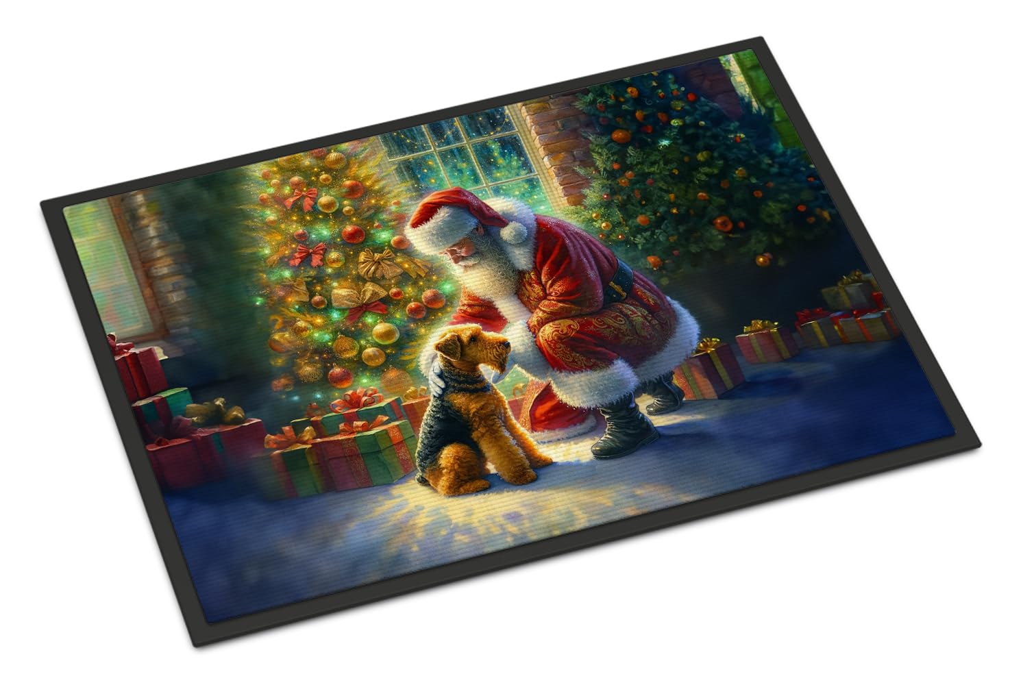 Carolines Treasures DAC4055JMAT Airedale Terrier and Santa Claus Doormat Front Door Mat Indoor Outdoor Rugs for Entryway, Non Slip Washable Low Pile, 24H X 36W