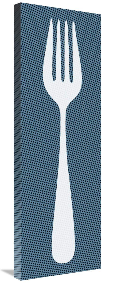 Mealtime: White on Blue with Dots - Fork-Canvas Art-12x36”