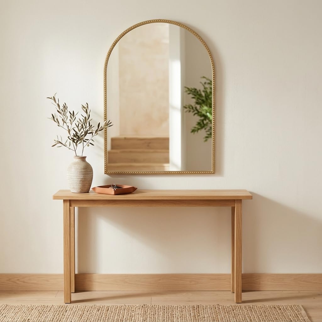 Nuvelle Curve Top Gold Metal Framed Wall Mirror | Studded |