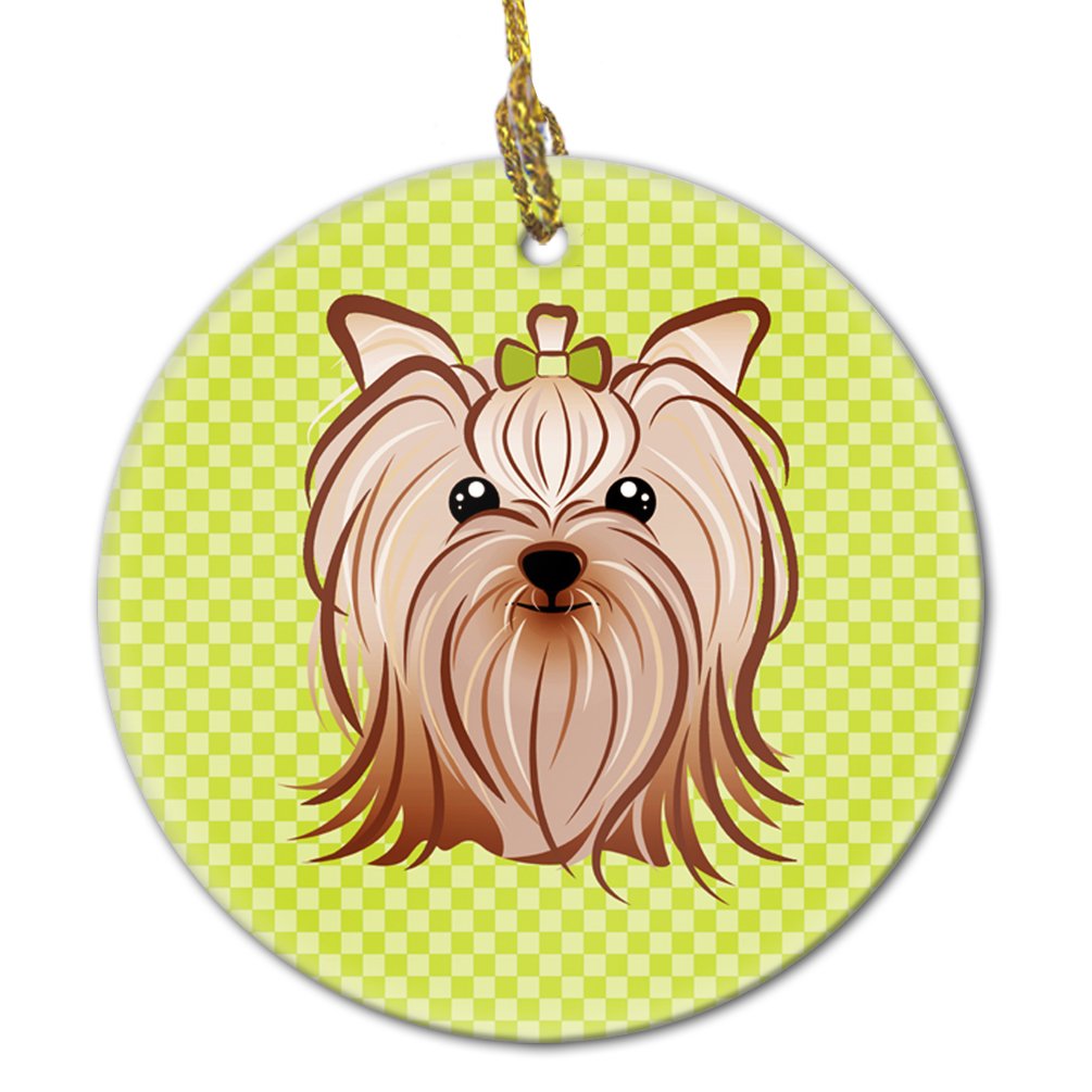 Checkerboard Lime Green Yorkie Yorkishire Terrier Ceramic Ornament BB1266CO1