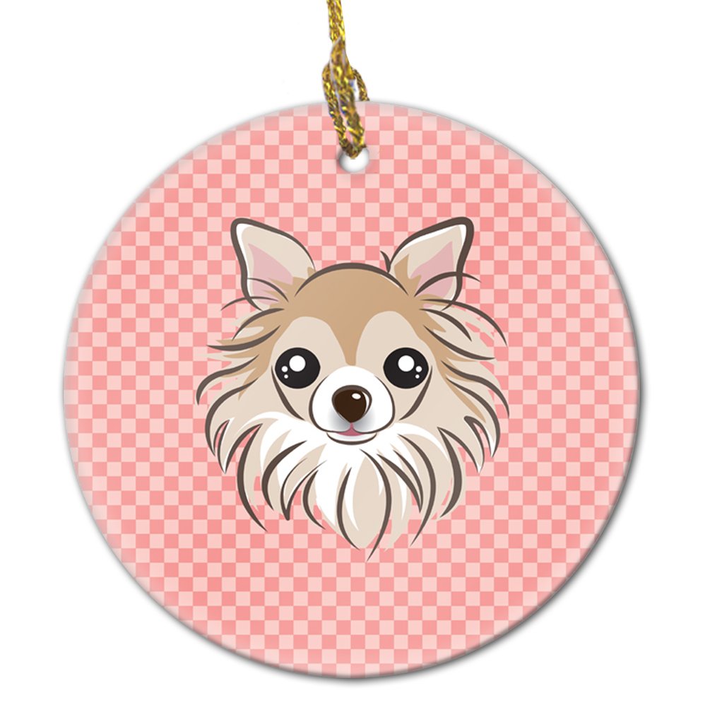 Checkerboard Pink Chihuahua Ceramic Ornament BB1251CO1
