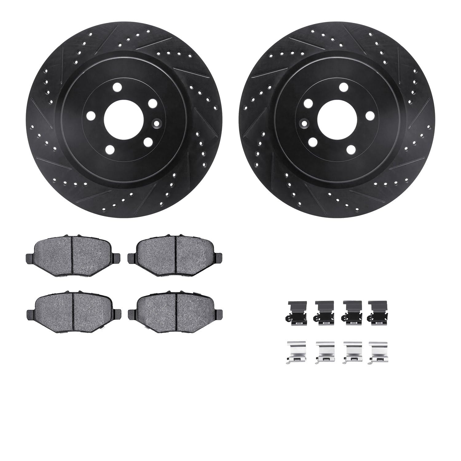 R1 Concepts Drilled and Slotted Black Disc Brake Rotor Set with Semi-Met Pads and Hardware WHYH1-54215