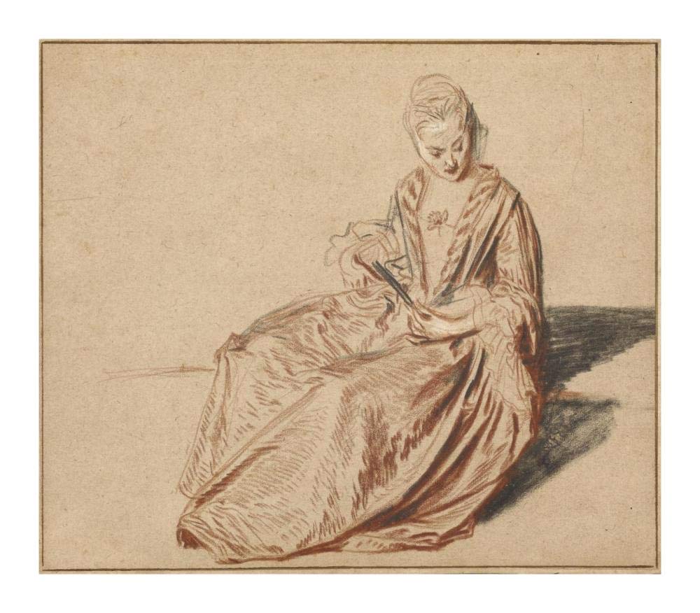 Seated Woman with a Fan-Paper Art-18x16”