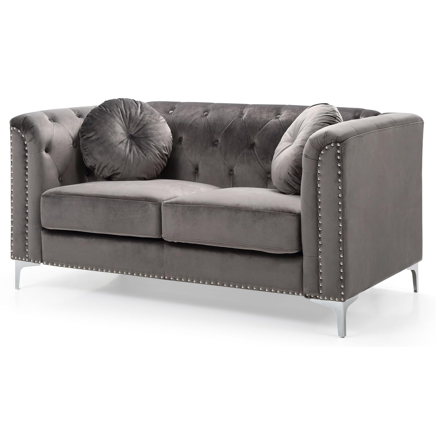 Pompano 62 in. Dark Gray Velvet 2-Seater Sofa with 2-Throw Pillow
