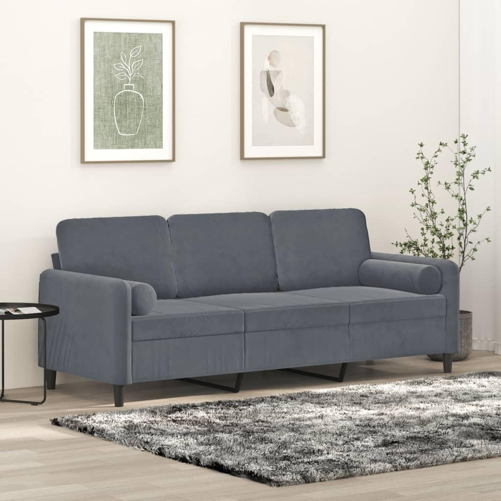 vidaXL 3-Seater Sofa with Throw Pillows Dark Gray 70.9 Velvet"