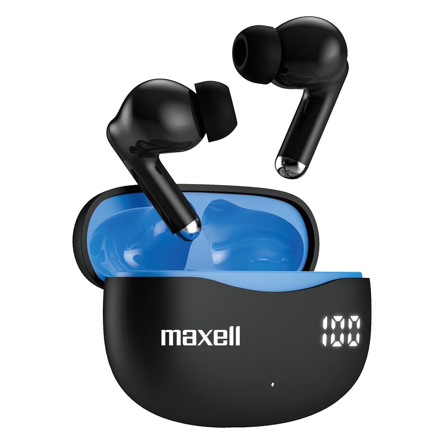 Maxell 197311 Bass 13 TWS Bluetooth In-Ear Earbuds with Mics and Charging Case, ANC, ENC, Digital Battery Life Display on Case, up to 20 Hours of Play Time