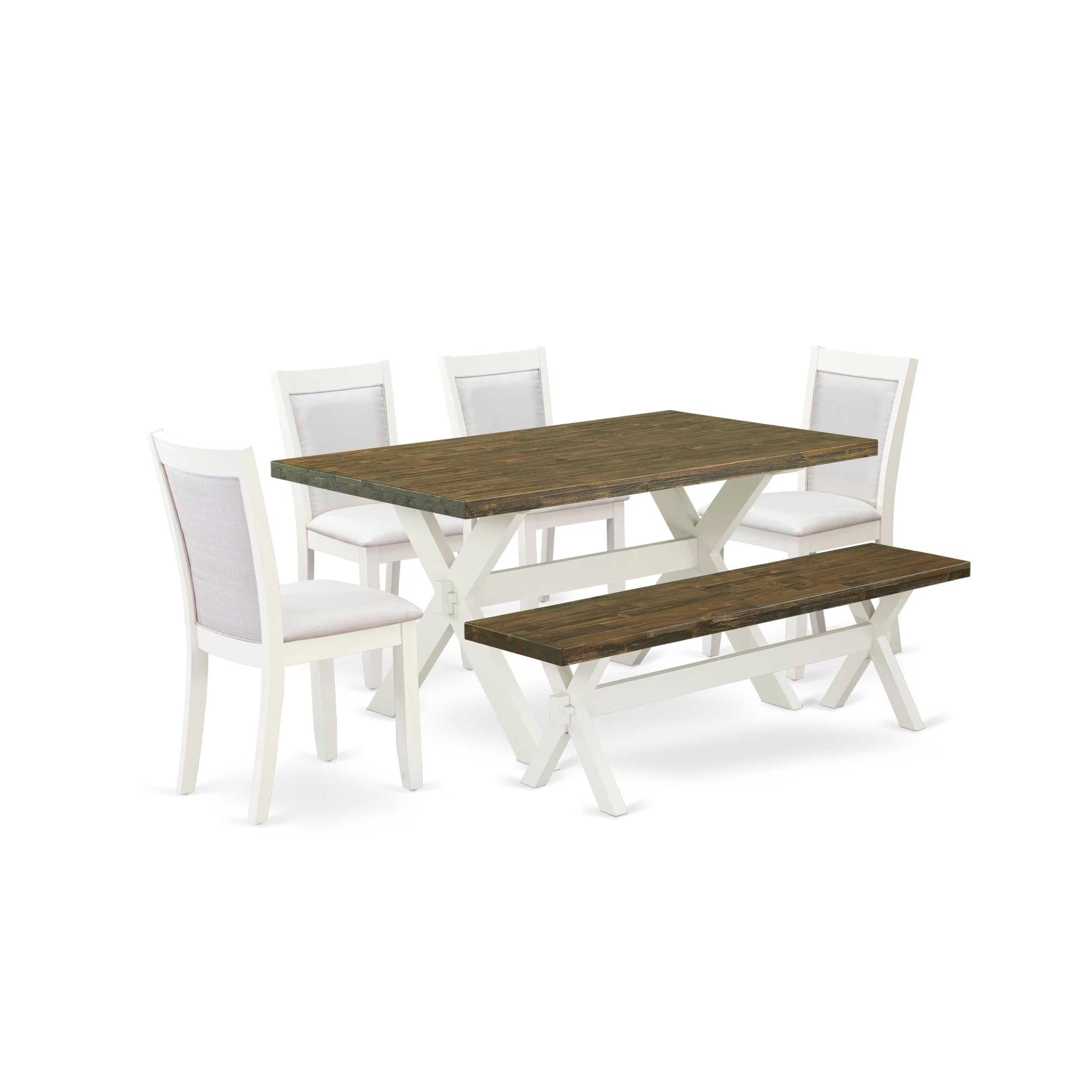 X076MZ001-6 6Pc Dinette Set - Rectangular Table , 4 Parson Chairs and a Bench - Multi-Color Color