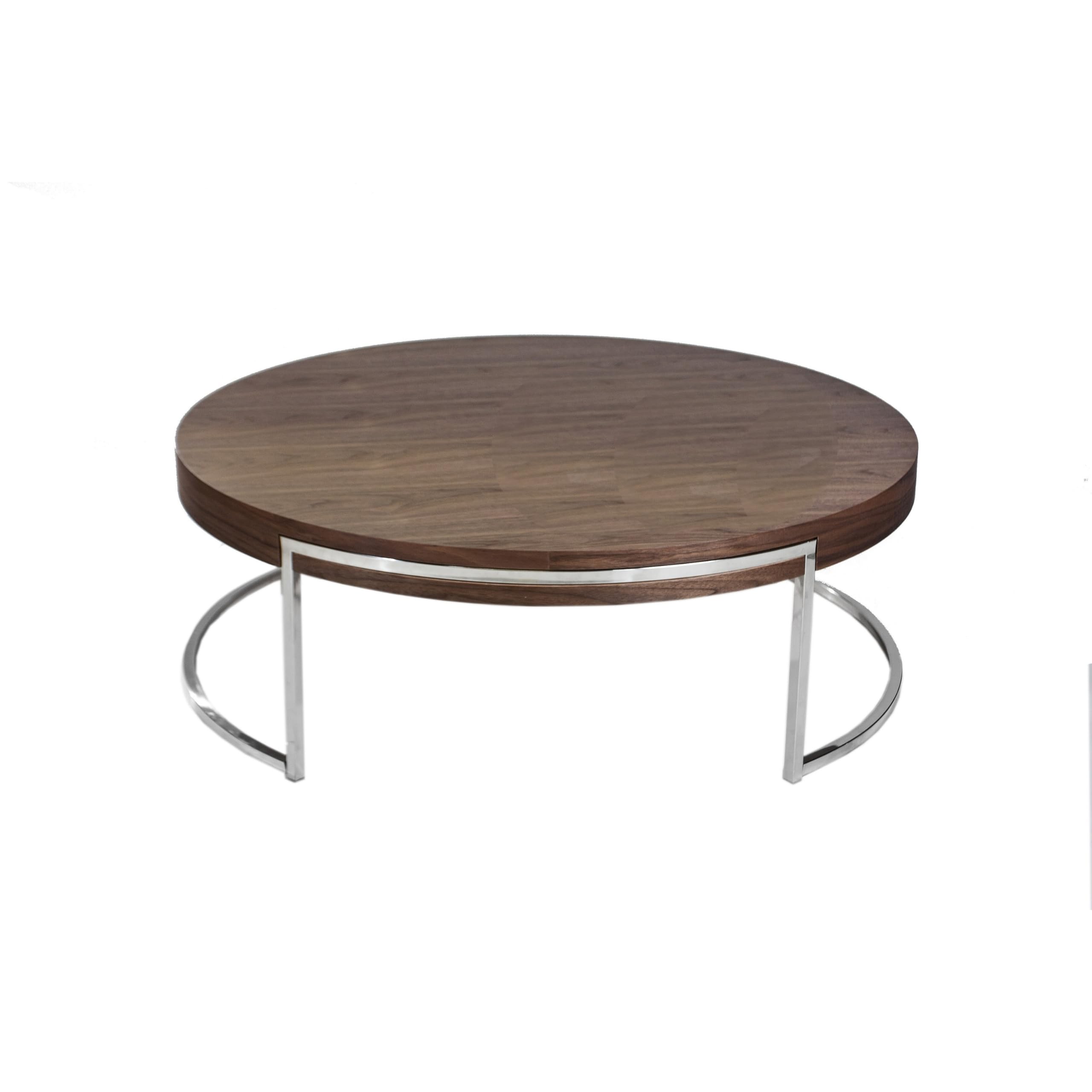 Dami 43 Inch Coffee Table, Round Top, Open Metal Frame, Walnut Brown Finish