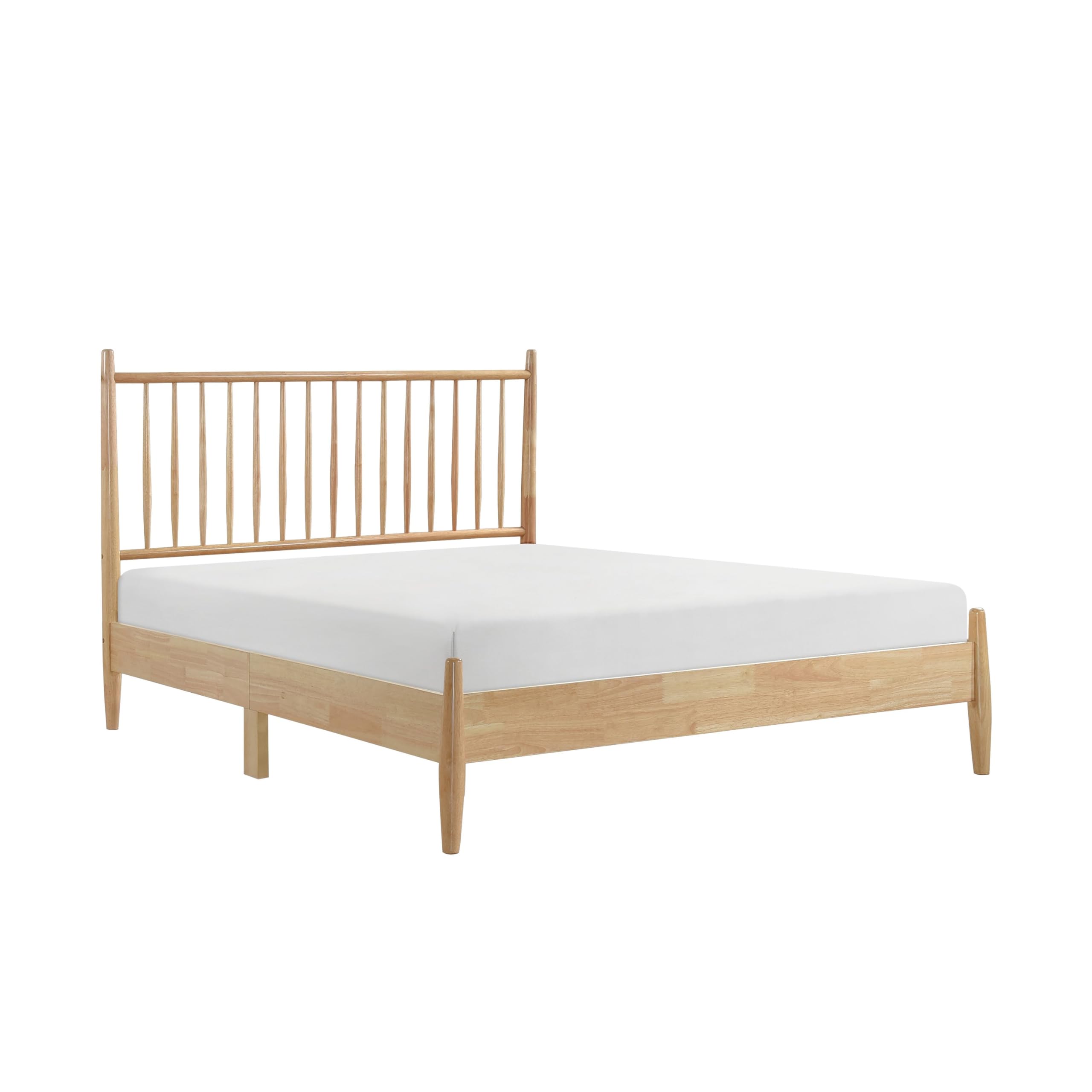 Lika Full Platform Bed, Vertical Slatted Headboard, Natural Brown Wood