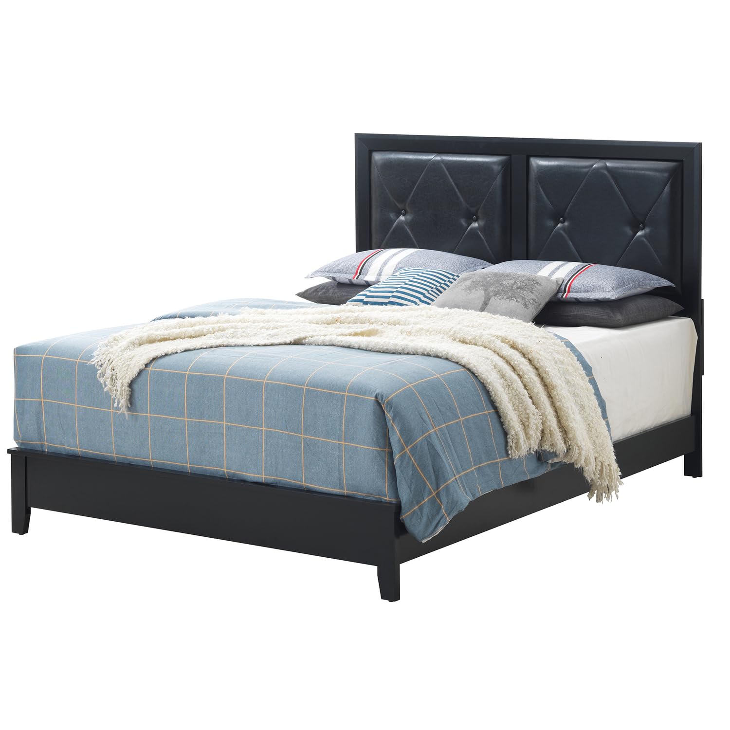 Primo Black Upholstered Queen Panel Bed