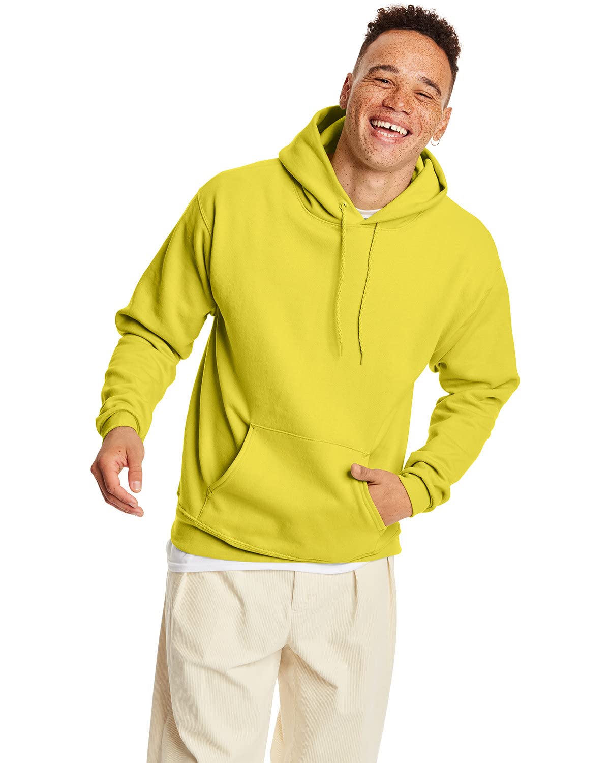 Hanes Men'S Pullover Ecosmart Hooded Sweatshirt, Yellow, Medium