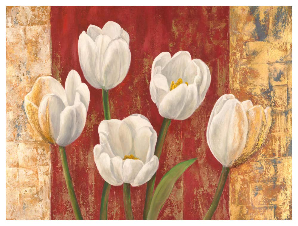 Tulips on Royal Red-Paper Art-50x38”