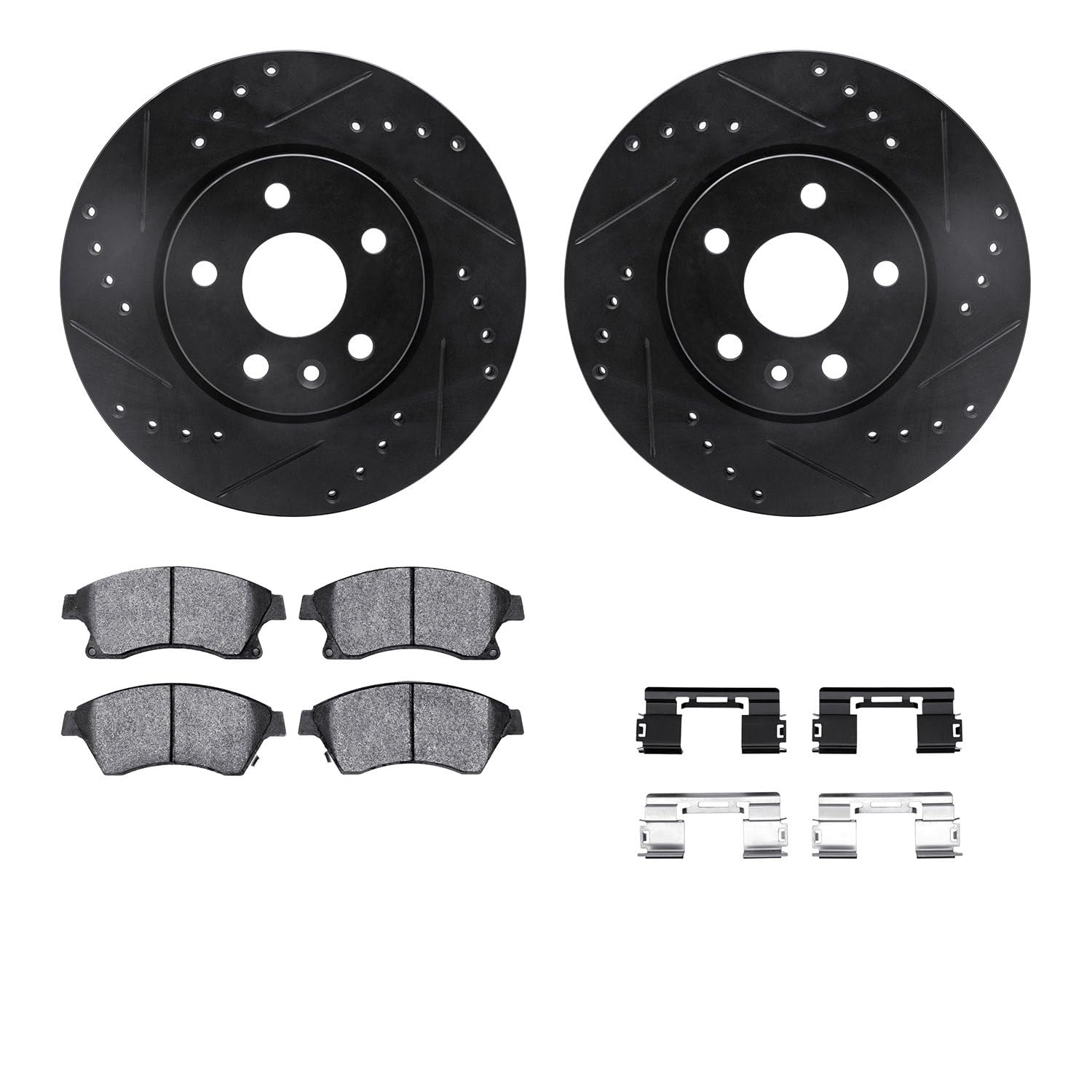 R1 Concepts Drilled and Slotted Black Disc Brake Rotor Set with Semi-Met Pads and Hardware WHYH1-47065