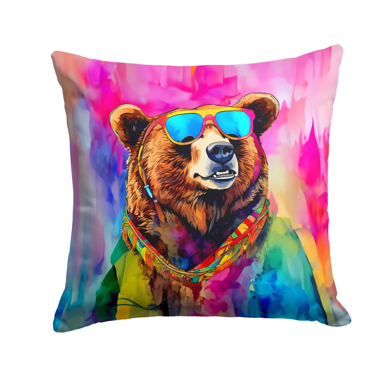 Hippie Animal Grizzly Bear Throw Pillow