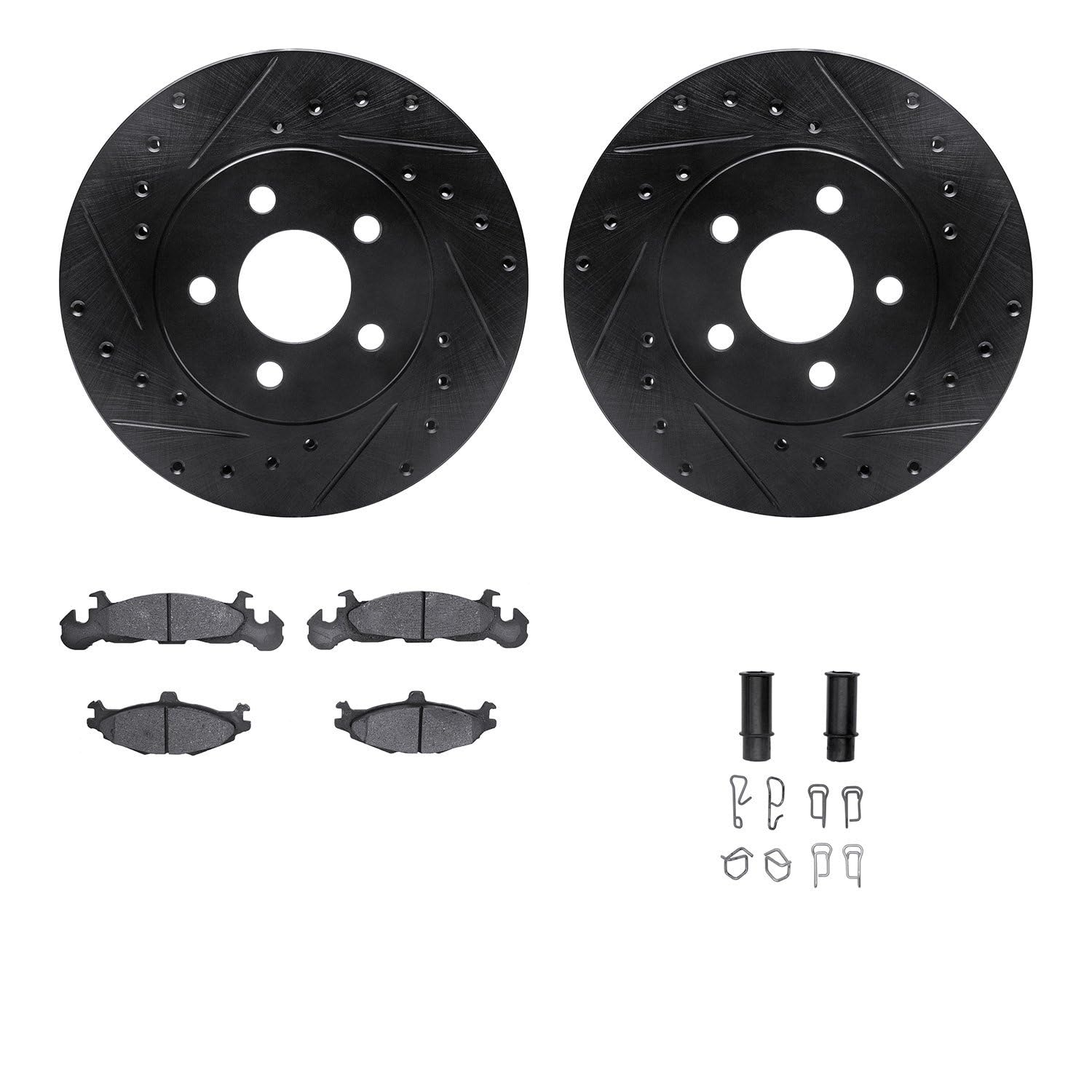 R1 Concepts Drilled and Slotted Black Disc Brake Rotor Set with Semi-Met Pads and Hardware WHYH1-40026