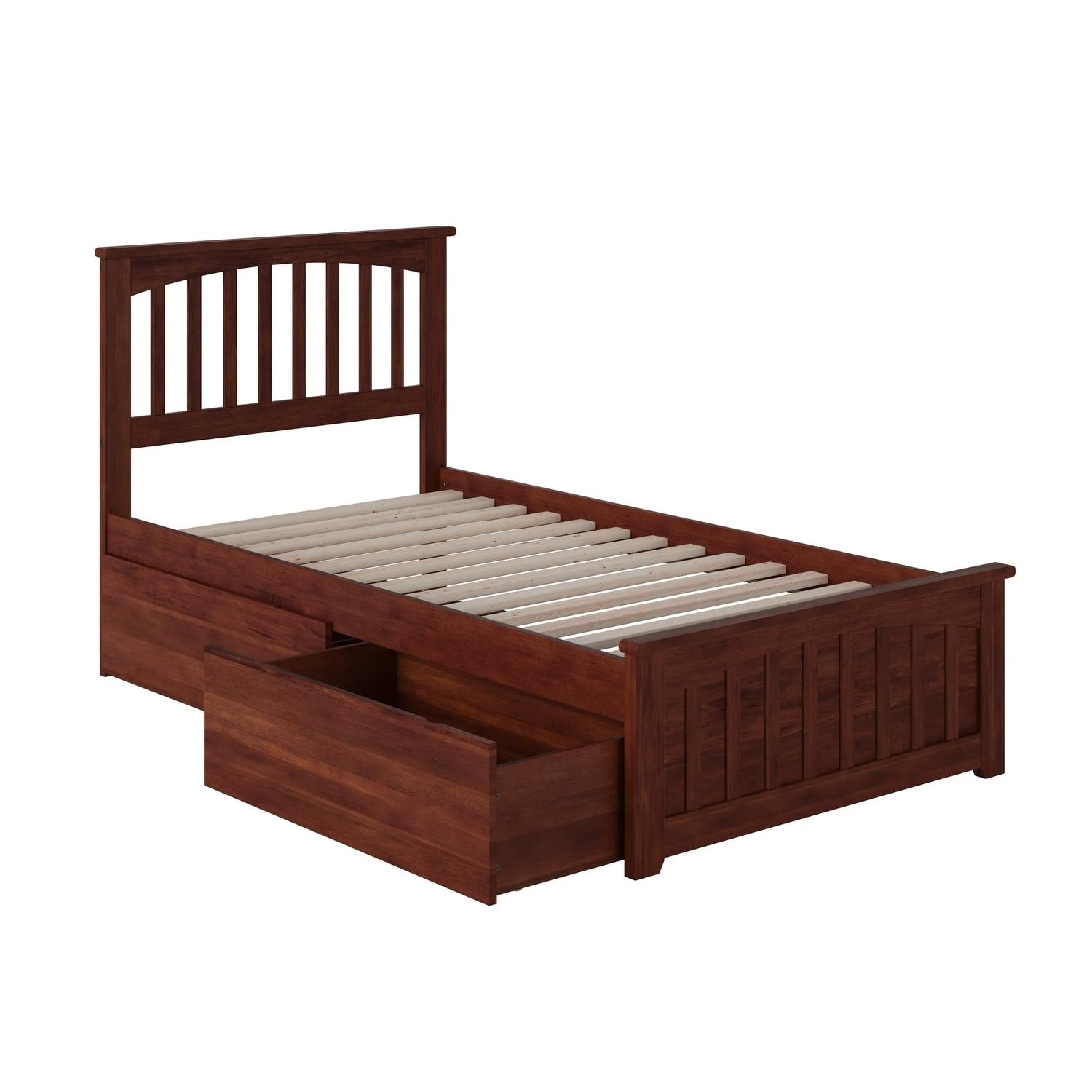 Mission Twin Platform Bed with Matching Foot Board with 2 Urban Bed Drawers in AntiqueWalnut