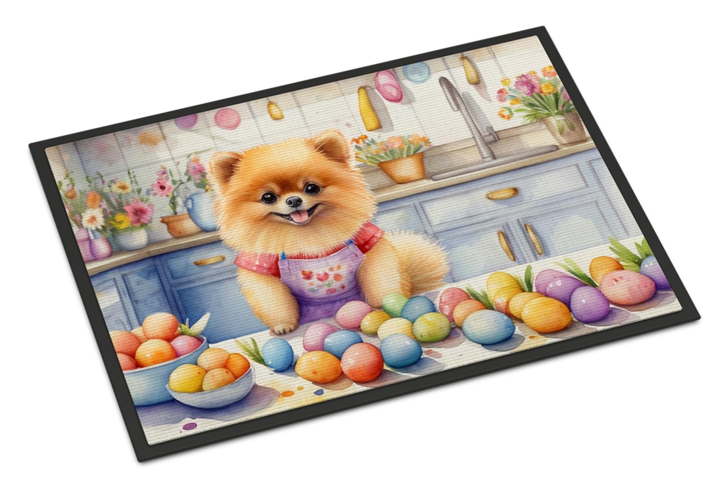 Carolines Treasures DAC6872JMAT Decorating Easter Pomeranian Doormat Front Door Mat Indoor Outdoor Rugs for Entryway, Non Slip Washable Low Pile, 24H X 36W