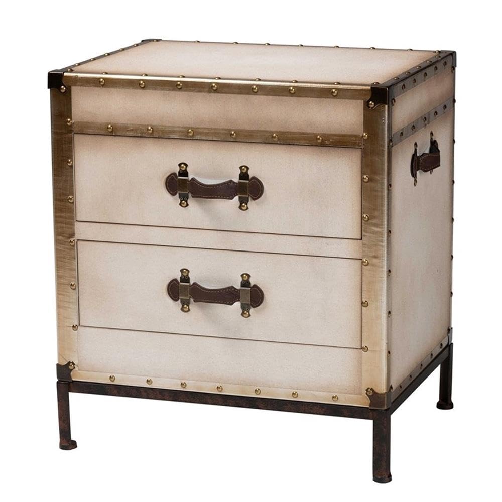 Baxton Studio Laura Vintage White Canvas 2-Drawer End Table Trunk