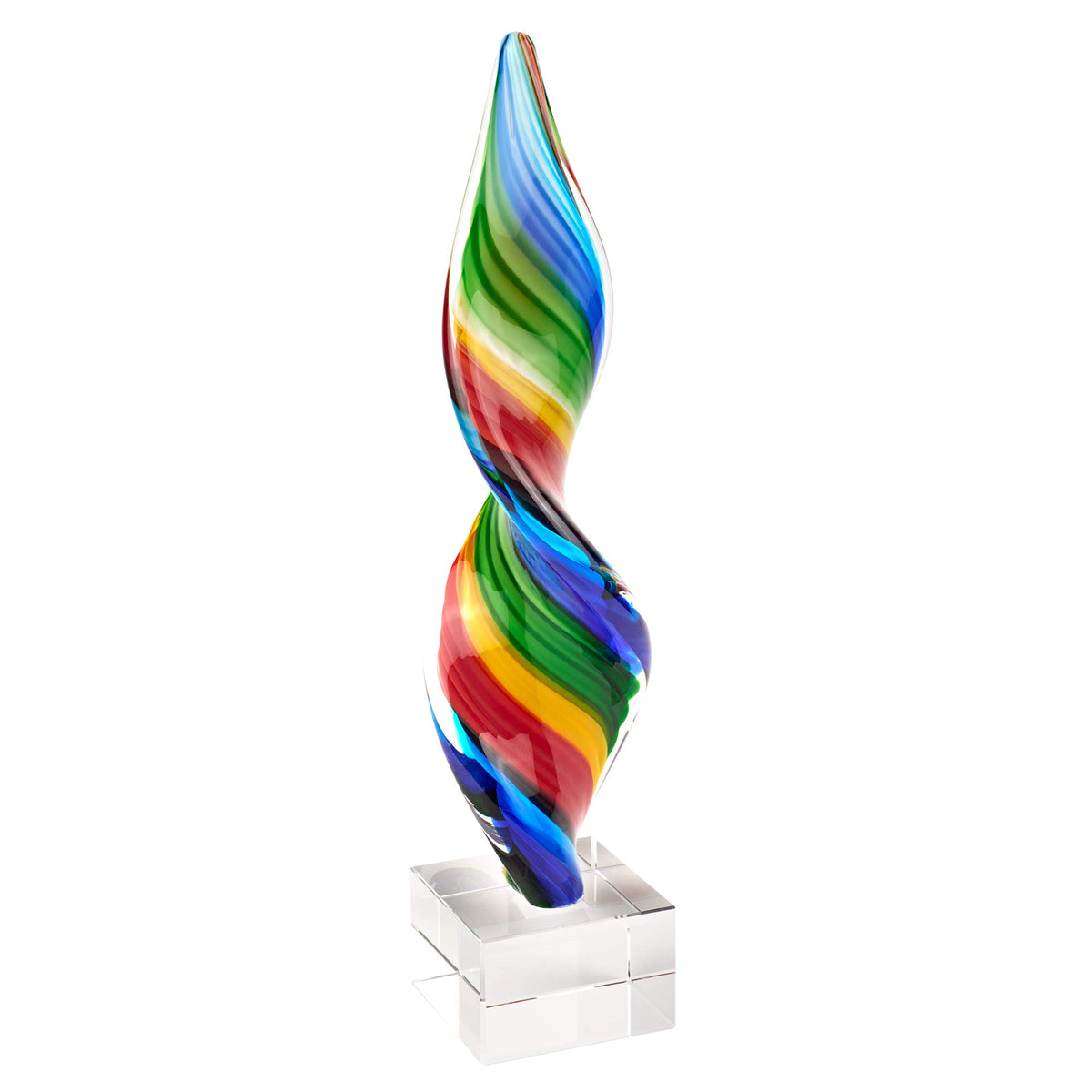 Murano Style Art Glass Rainbow Design In Corkscrew Shaped 12 Tall Centerpiece Including The Crystal Base