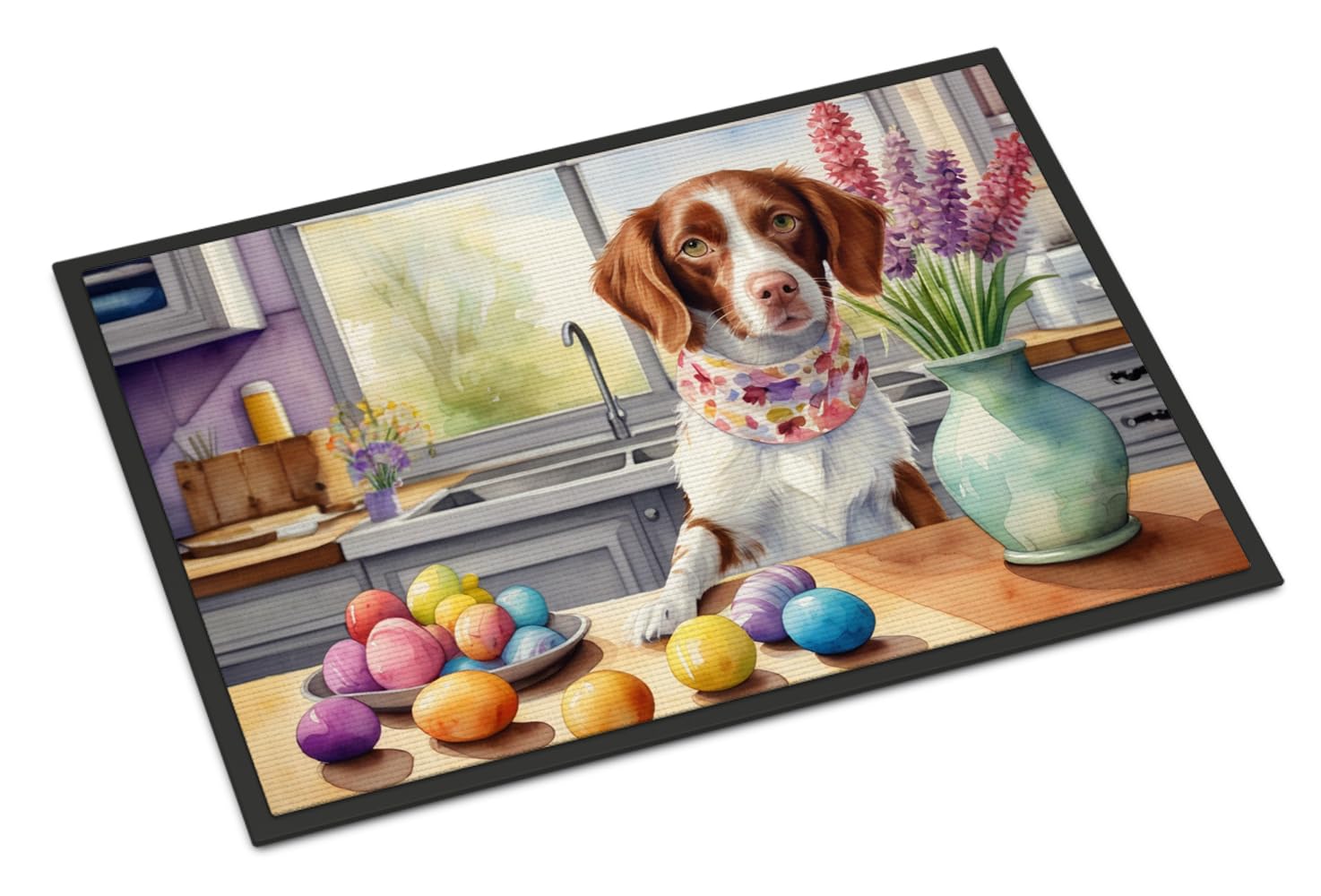 Carolines Treasures DAC6776MAT Decorating Easter Brittany Spaniel Doormat Front Door Mat Indoor Outdoor Rugs for Entryway, Non Slip Washable Low Pile, 18H X 27W