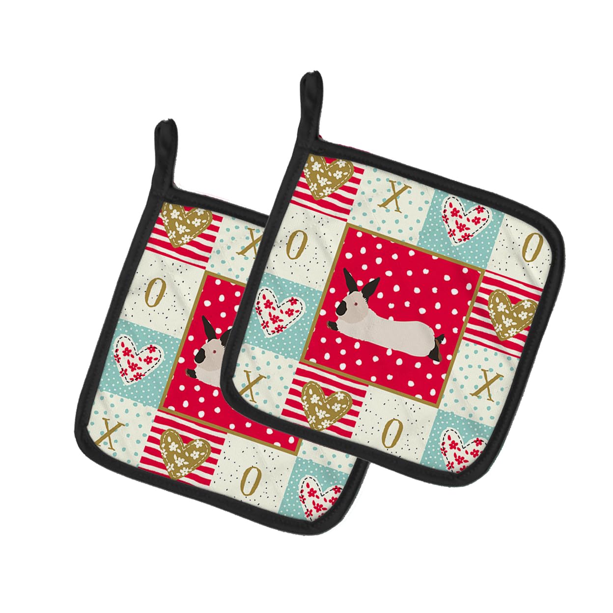 California White Rabbit Love Pair of Pot Holders