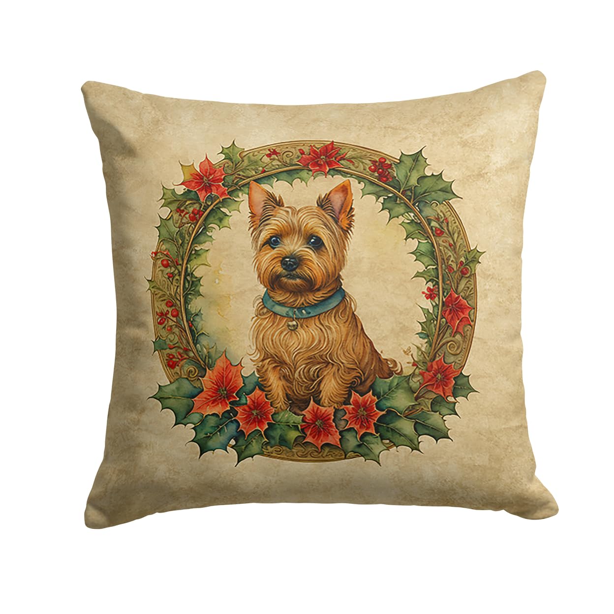 Norwich Terrier Christmas Flowers Throw Pillow