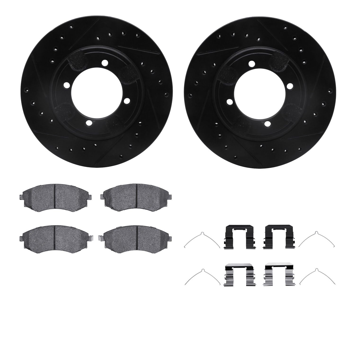 R1 Concepts Drilled and Slotted Black Disc Brake Rotor Set with Semi-Met Pads and Hardware WHYH1-03013