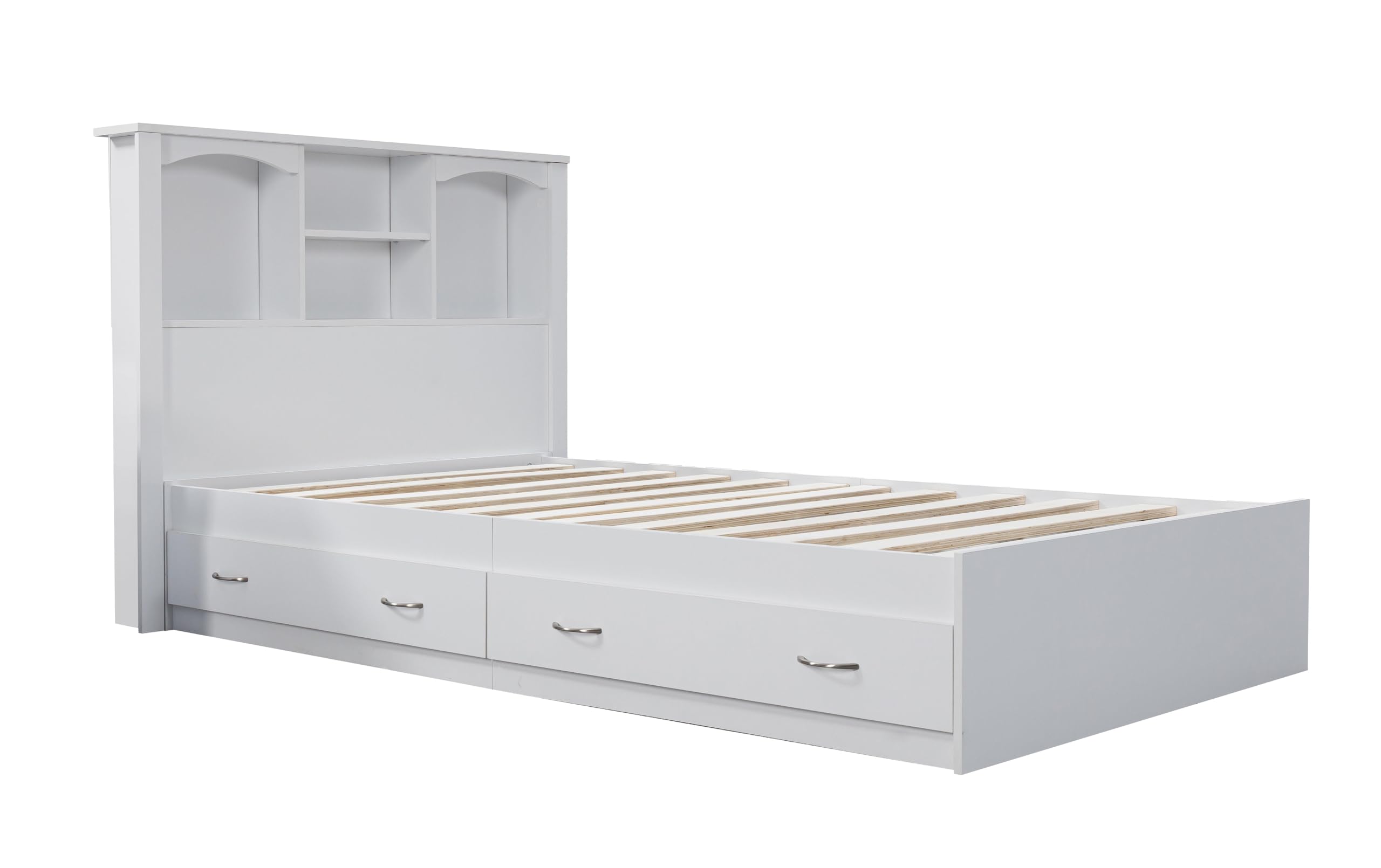 Twin Sized Bookcase Headboard and Twin Sized Platform Bed Combo in White