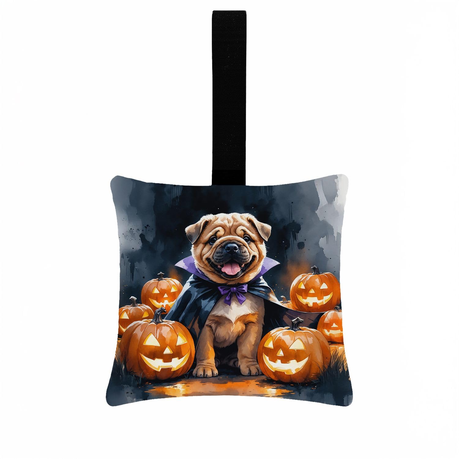 Carolines Treasures Shar Pei Puppy Halloween Mini Hanging Pillow Ornament 3.5  3.5 Decorative Door-Knob & Tree Hanger, Soft Fabric Cushion
